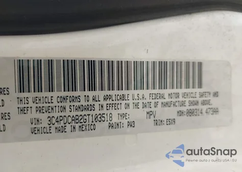 2016 Dodge Journey Se из США, поврежденный, VIN 3C4PDCAB2GT103518